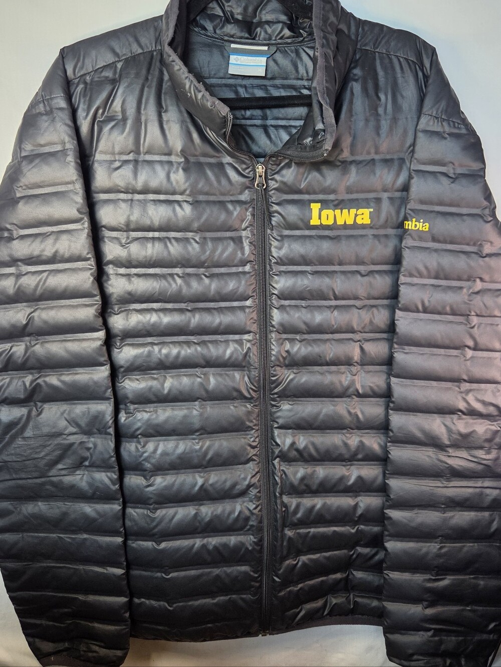 Iowa Hawkeyes Columbia Unisex Duck Down Black Puffer Jacket Sz XL Team Spirit